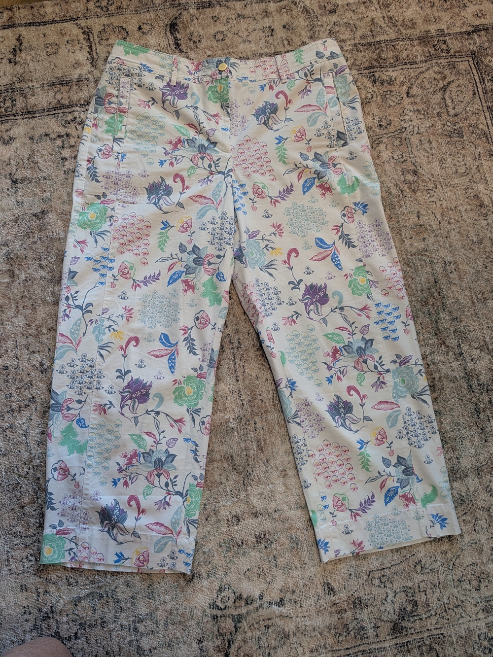 Talbots Jacobean Floral Cropped Straight Leg Wide Pants in Pastel Multi